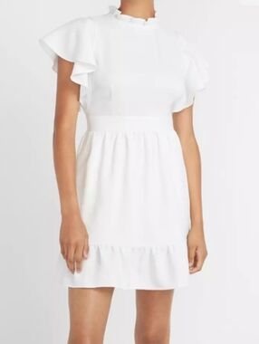 Express X LADYGANG White Ruffle-Sleeve Mini Dress